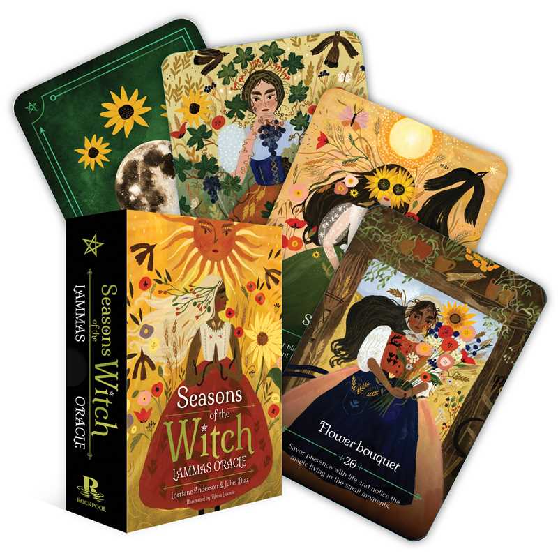 The 'Seasons of the Witch' Gammas Oracle card deck and its box are displayed on a clean white background, with several illustrated cards fanned out behind the box to show the artwork.