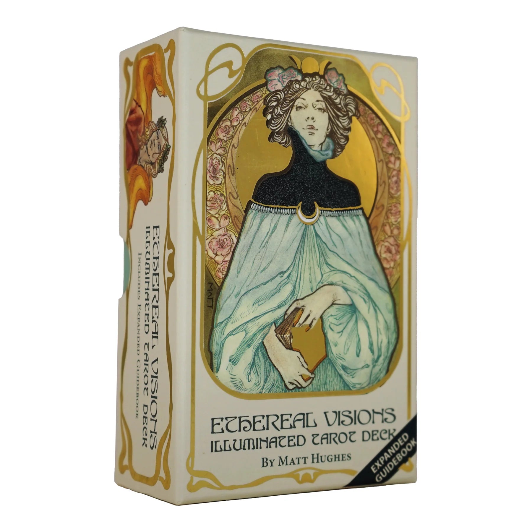 Box of 'Ethereal Visions Illuminated Tarot Deck' with artistic design on a white background