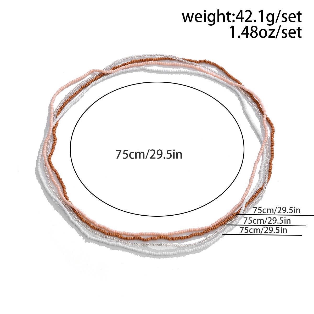Set of hair ties with measurements and weight information on a white background